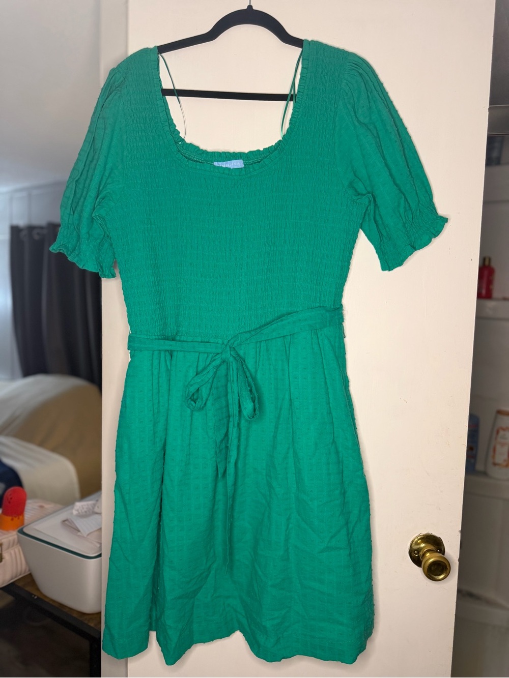 Draper James Green Teal Smocked Midi Dress